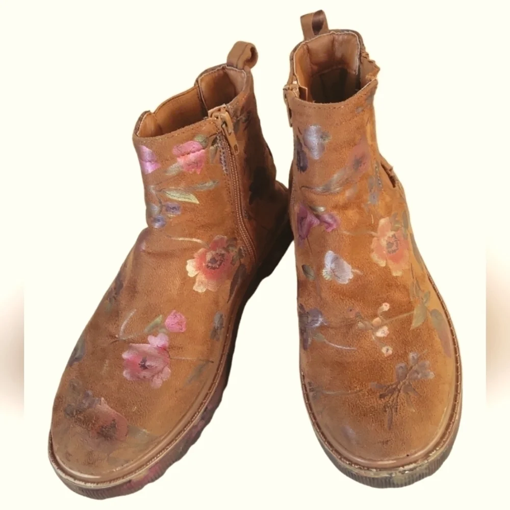 Steve Madden Girl Crystl Floral Chelsea Multicolor Ankle Boots Sz 4